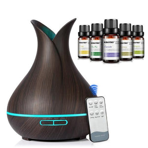 400 ml Ultrasonic Air Humidifier Aroma Essential Oil  Diffuser with Wood Grain 7 Color Changing LED Lights for Office Home